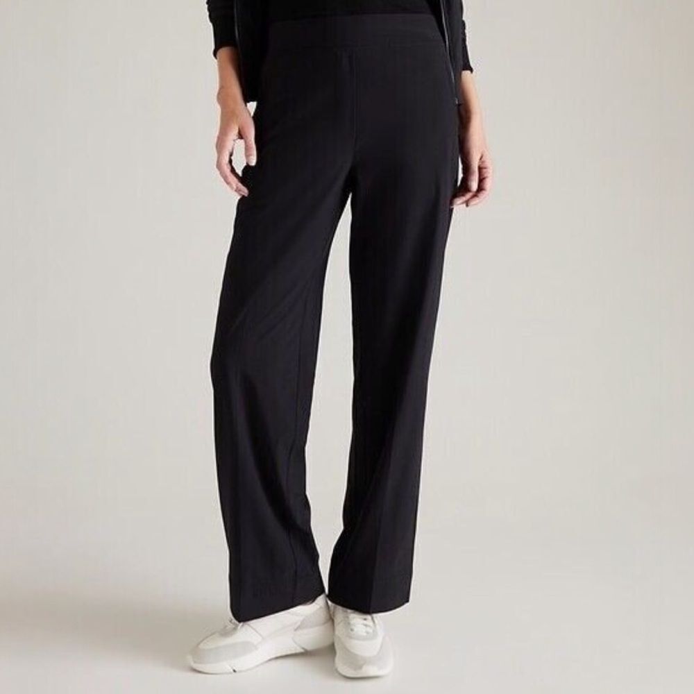 Athleta Brooklyn Heights High Rise Wide Leg Trousers Black Size 12 Travel Work